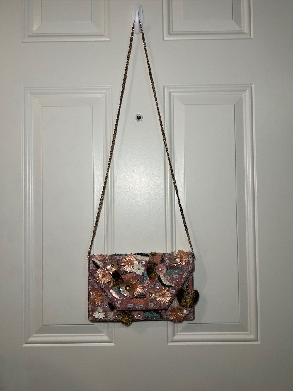 Lulu's Pink Floral Sequin Embellished Envelope Bag - Picture 6 of 6